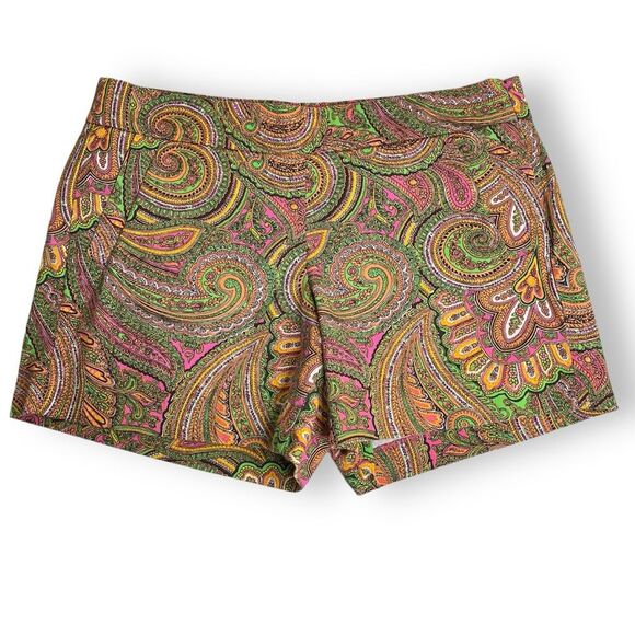 J Crew Bright Paisley Cotton Chino Shorts 5 Inch Women Size 10 Side Zip Preppy - Picture 1 of 14